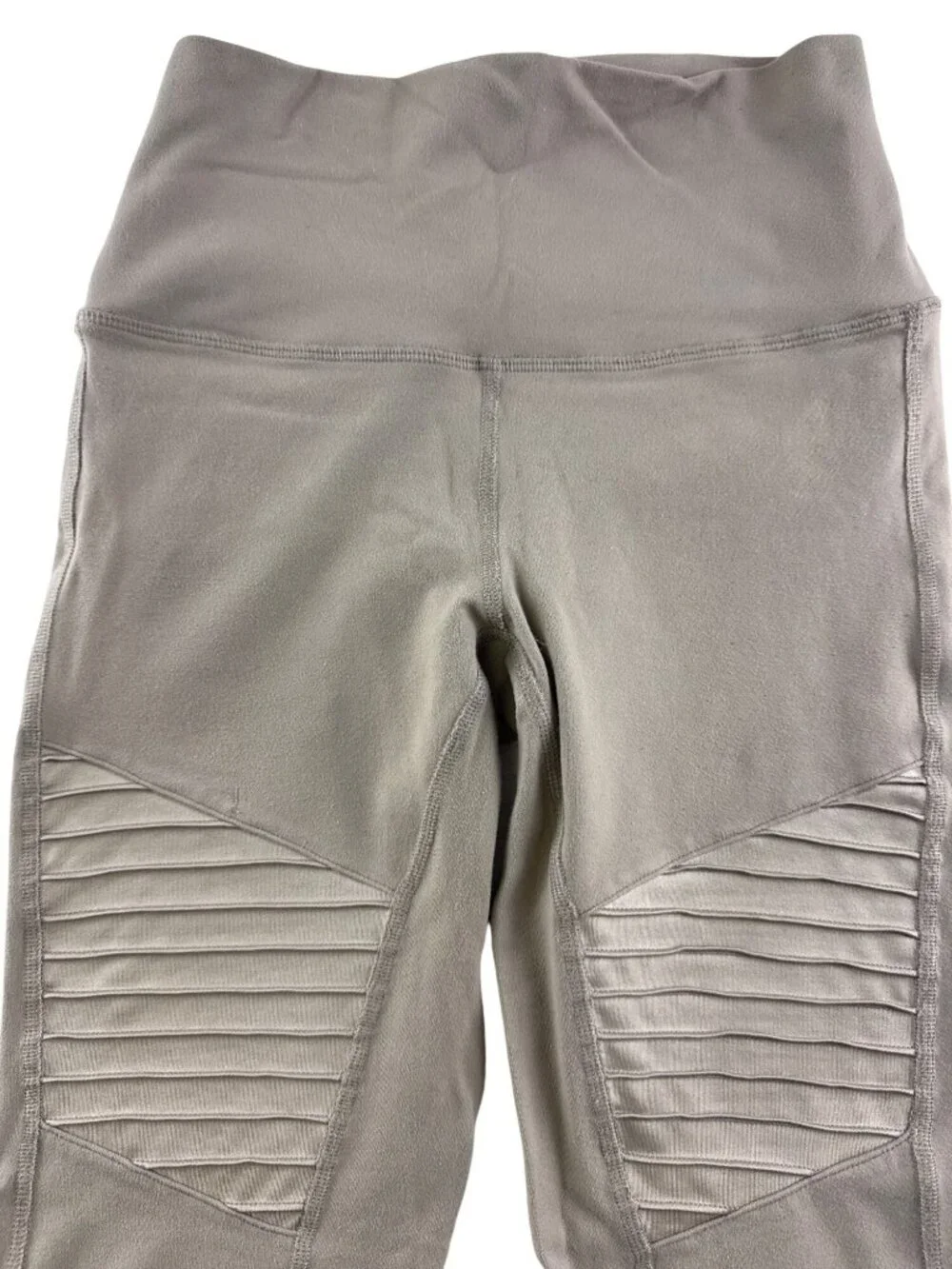 ALO Yoga Moto Leggings Women's Small Gray Ribbed Moto Panel Full Length Active